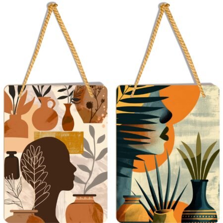 ATTRACTSO ? Boho Abstract Face & Pottery Art | Wall Hanging Decoration |6 x 8 Inch Laminated vinyl 3mm MDF board Wall Art | for Living Room Bedroom| Nursery Hallway| Set of 2 (Design-01)