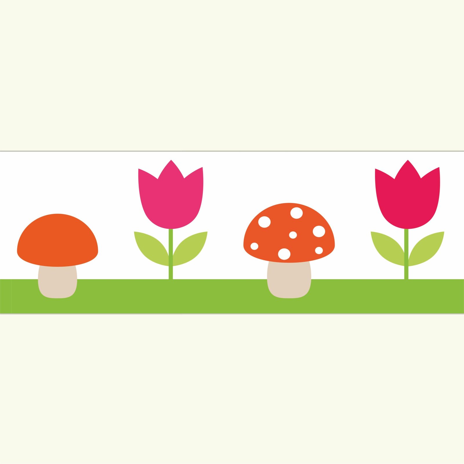 Flower & Mushroom Design Wall Border Sticker Waterproof Peel and Stick - 6 in X 10 Feet Self-Adhesive Durable Border Roll for Kids Room Wall, Home Decoration (Design-1)
