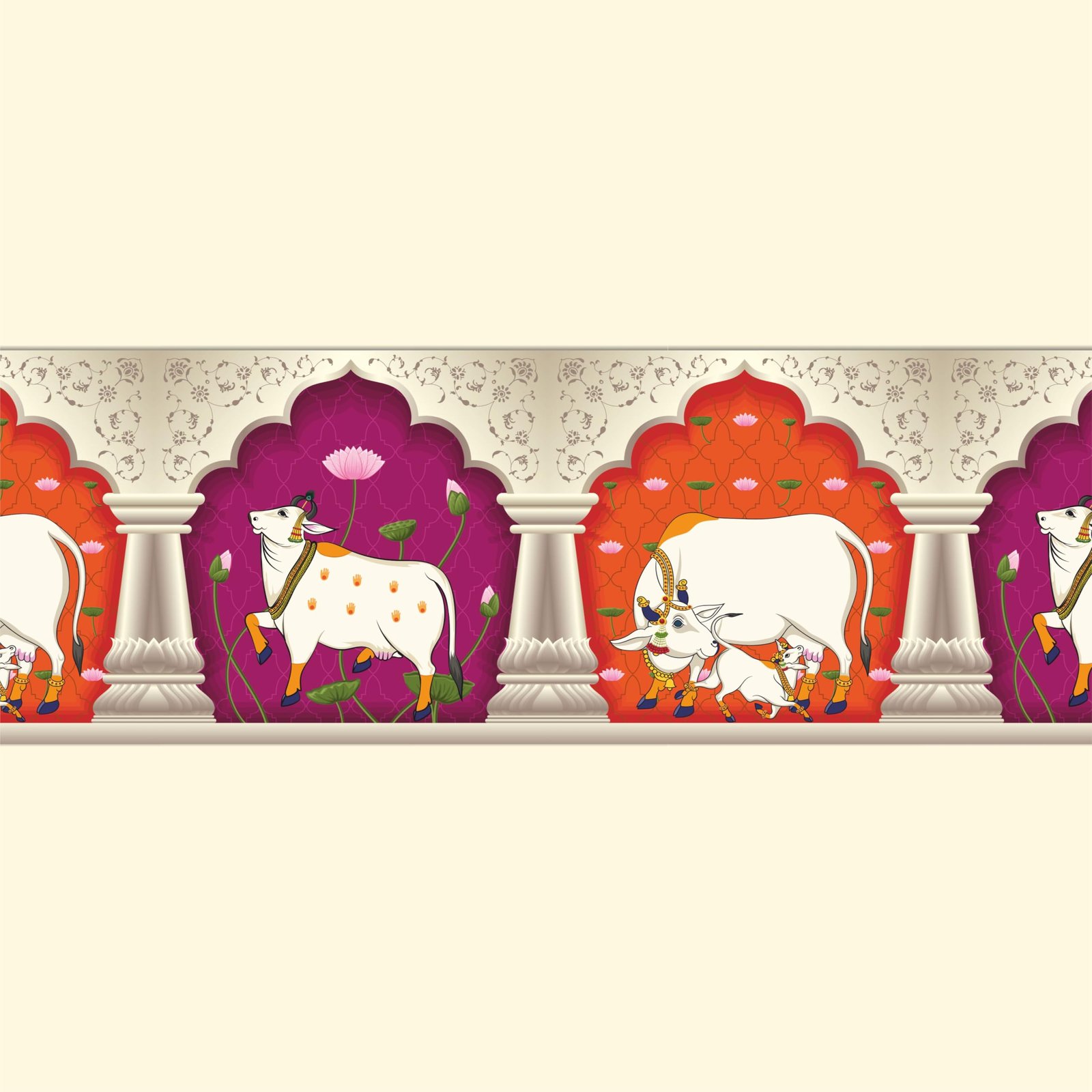 Cow Pichwai Wall Border Peel & Stick 10 feet x 6 inch | for Home Decor, Tiles, Kitchen, Door Entrance, Floor Decoration - Vinyl matt Finish Laminated Waterproof Sticker Roll (Design 1)