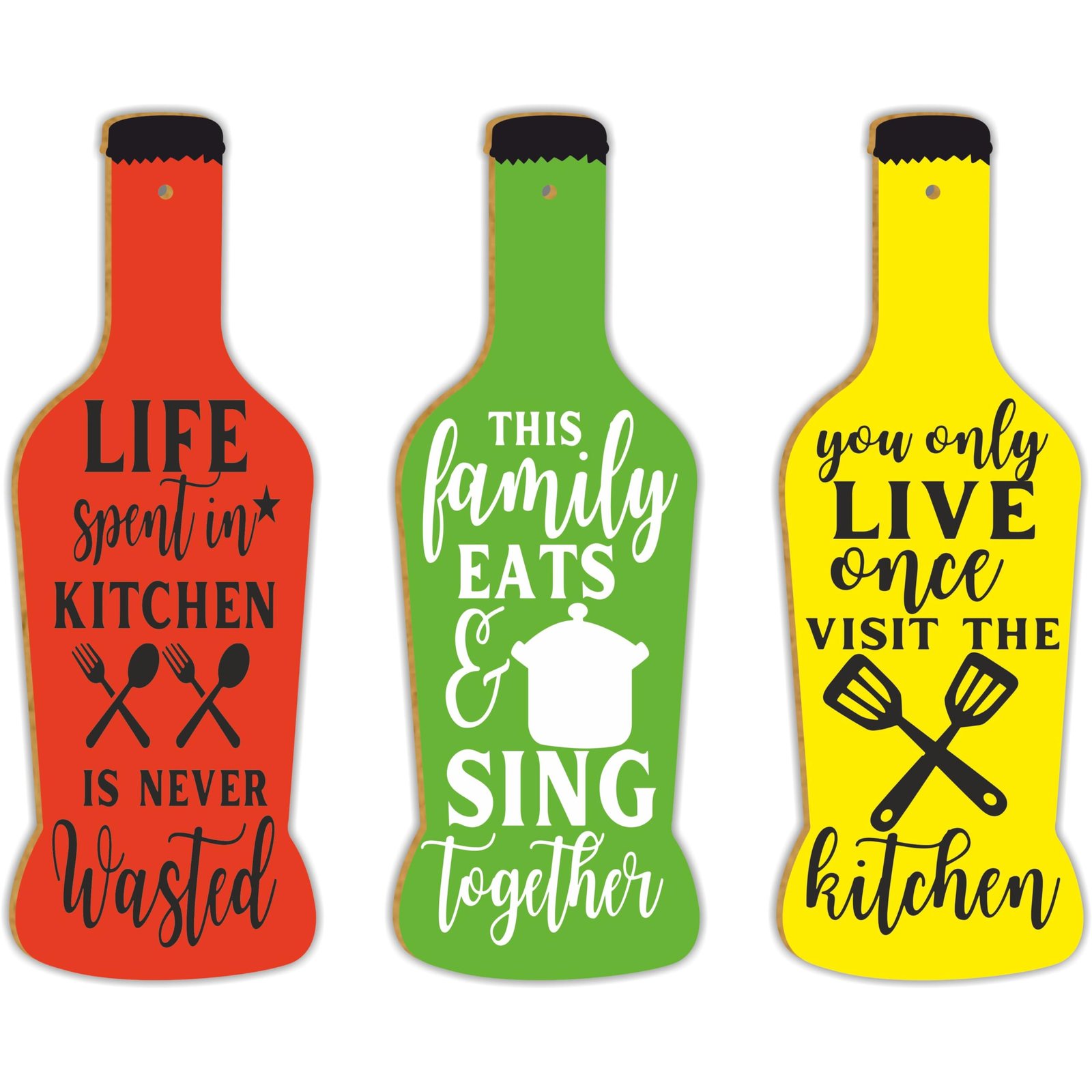 Bottle Design Artworks Home Decor Items for Office | Wall hangings for Home Decoration | Door Hanging Wooden Wall Hanging Decor (Set of 3) _Size- 4"x11.5"inch (Design 5)