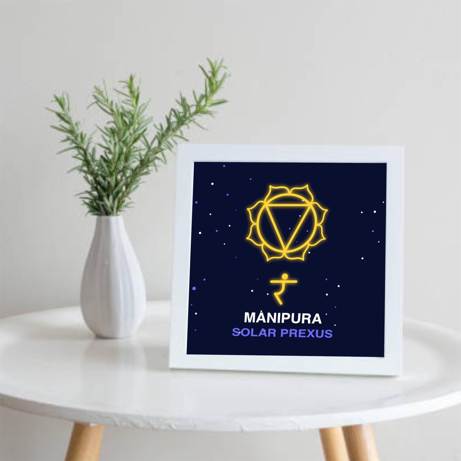 Manipura Chakra paintings Wooden Wall Frames With PVC Decorative item for Living room Bedroom Office Decor Modern Artwork Painting Wall Mount Hanging Set of 1 (9"X9" Inch)