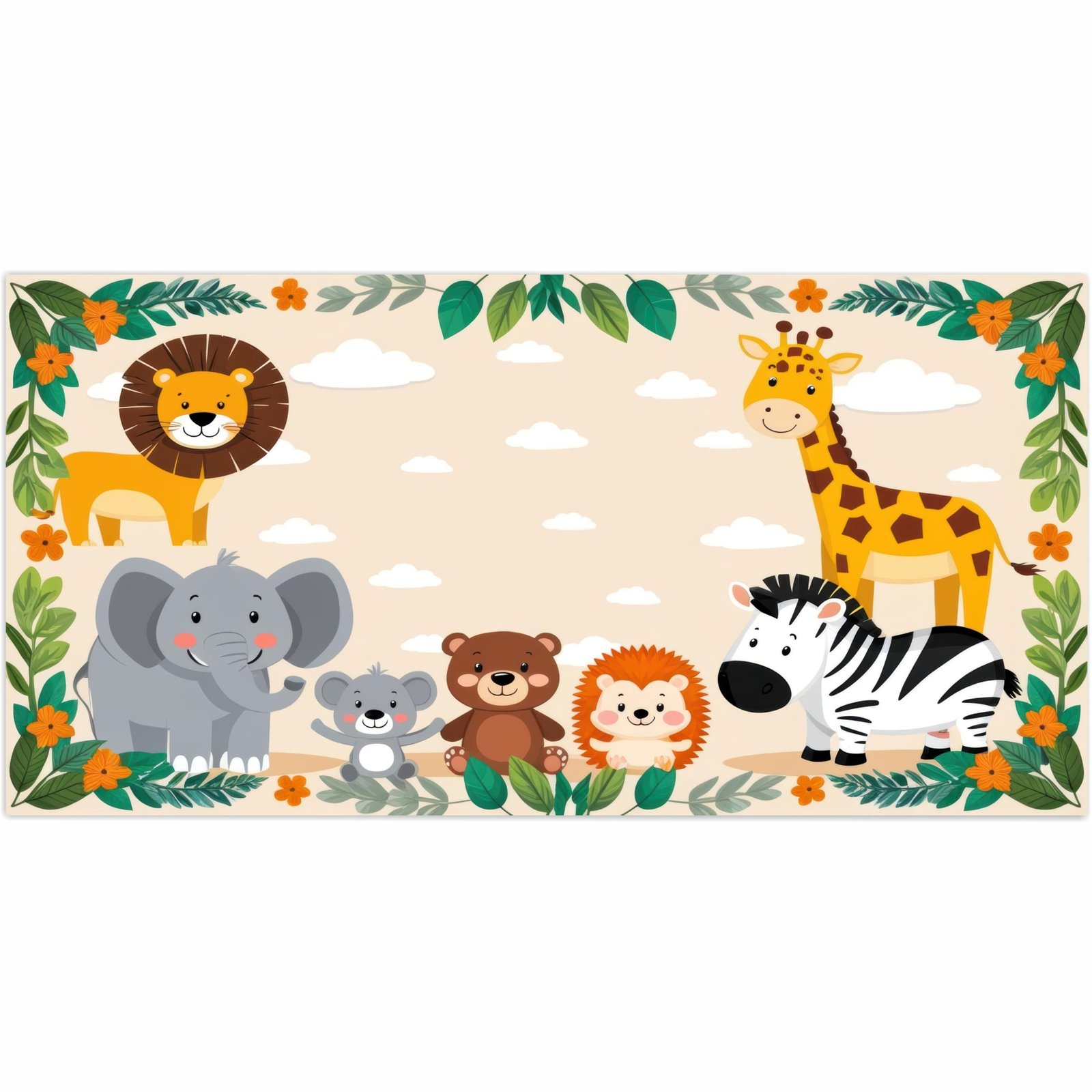 Jungle Safari Animals Wall Poster for Kids Room | Large 6 Ftx35.5 Inch Vinyl Mural | Elephant Giraffe Forest Theme Nursery Wall Decoration(Design-02)
