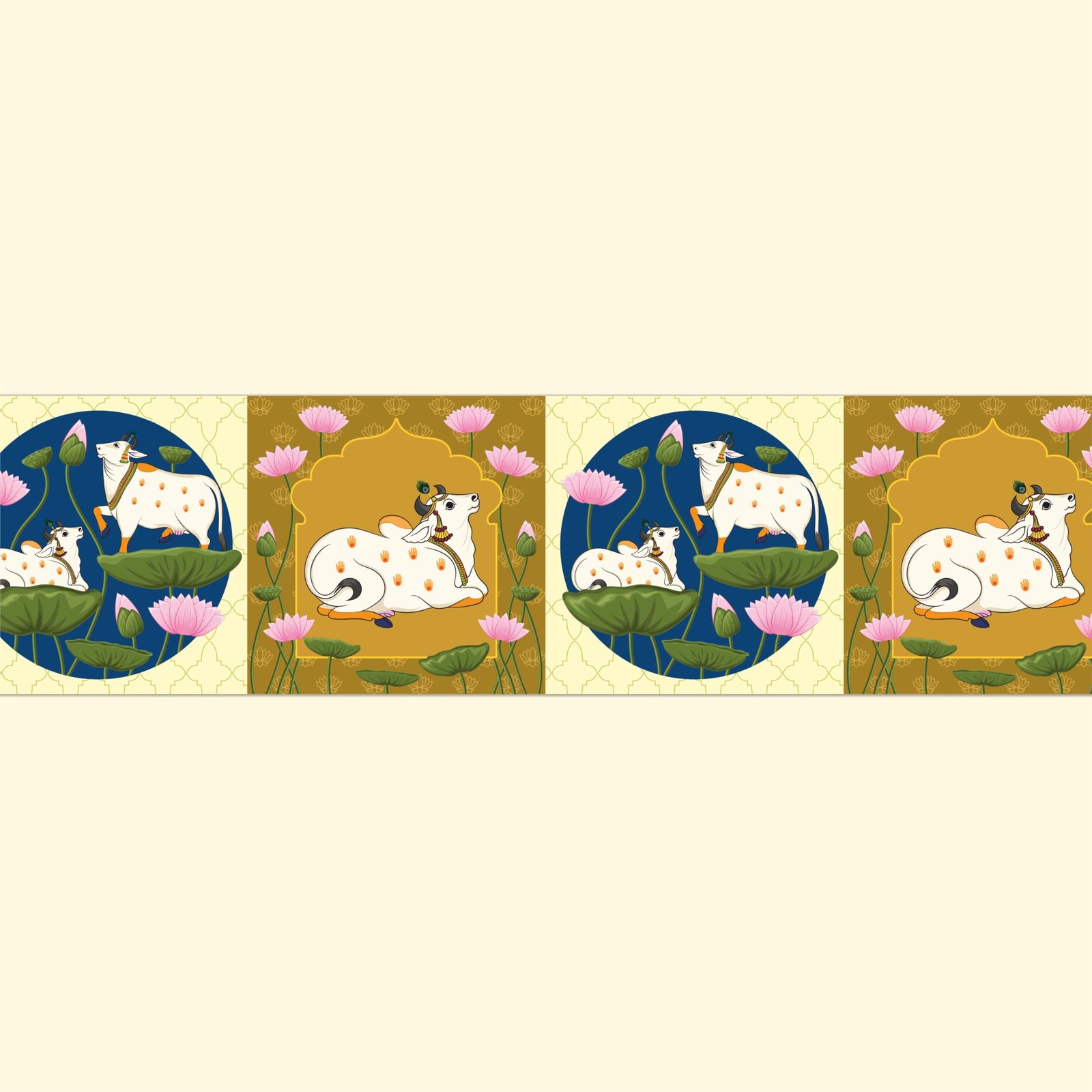 Cow Pichwai Wall Border Peel & Stick 10 feet x 6 inch | for Home Decor, Tiles, Kitchen, Door Entrance, Floor Decoration - Vinyl matt Finish Laminated Waterproof Sticker Roll (Design 3)