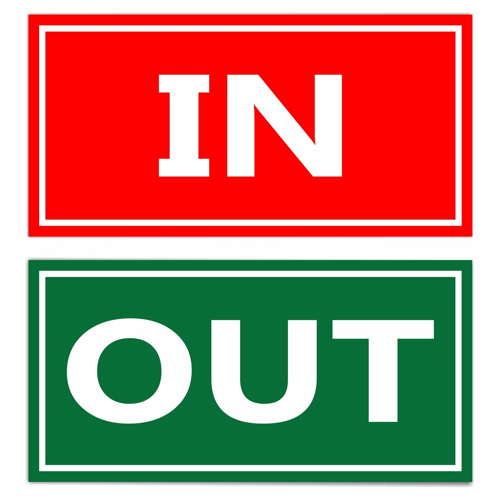 IN & OUT Adhesive Vinyl Signage Sticker For Office l Home l Clinic l Hotels (Size -8x4 Inch, Color- Red, Green) Pack of 2