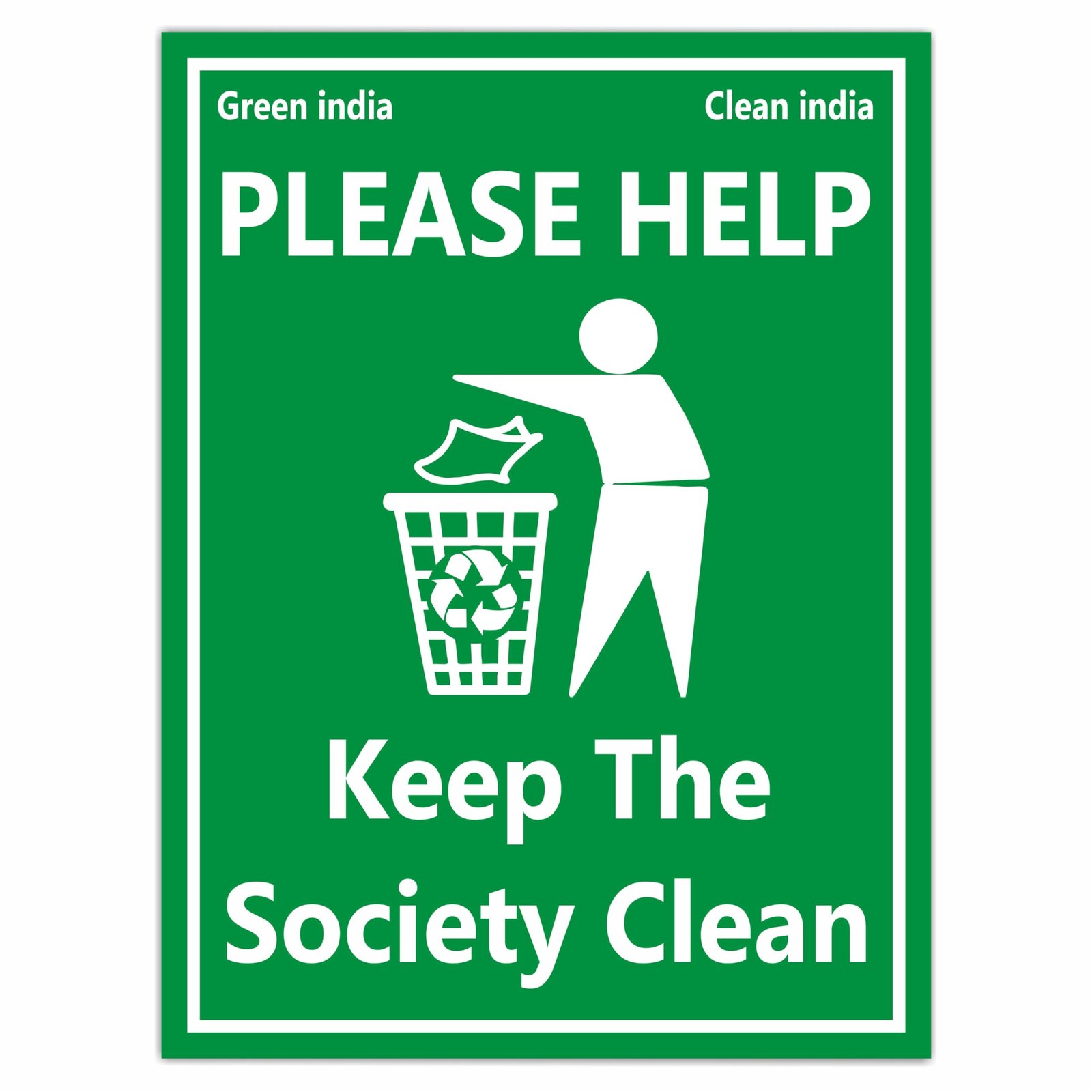 Please Help Keep the Society Clean Adhesive Vinyl Signage Sticker For Office l Home l Clinic l Hotels (Size -6x8 Inch, Colour- Green) Pack of 2