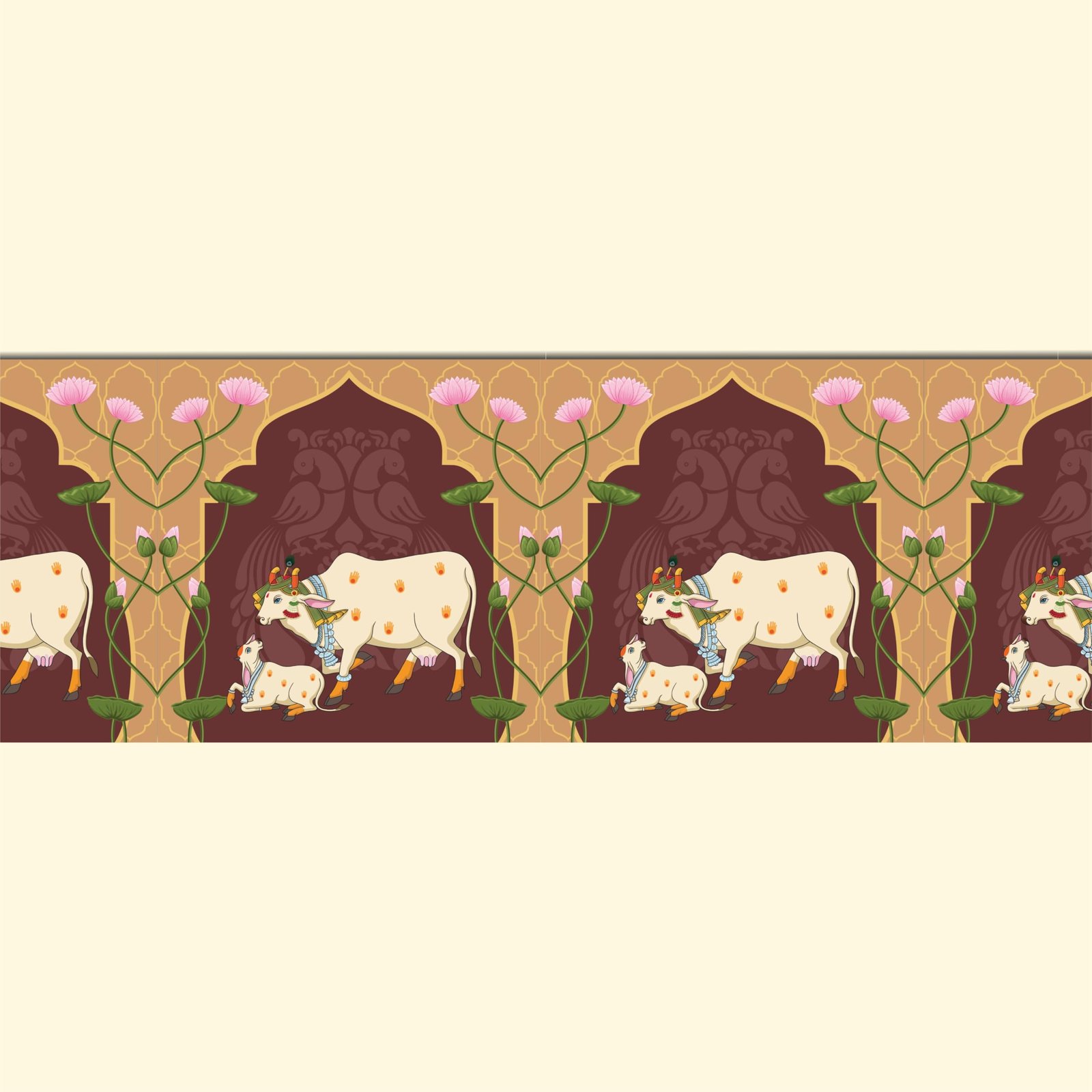 Cow Pichwai Wall Border Peel & Stick 10 feet x 6 inch | for Home Decor, Tiles, Kitchen, Door Entrance, Floor Decoration - Vinyl matt Finish Laminated Waterproof Sticker Roll (Design 4)