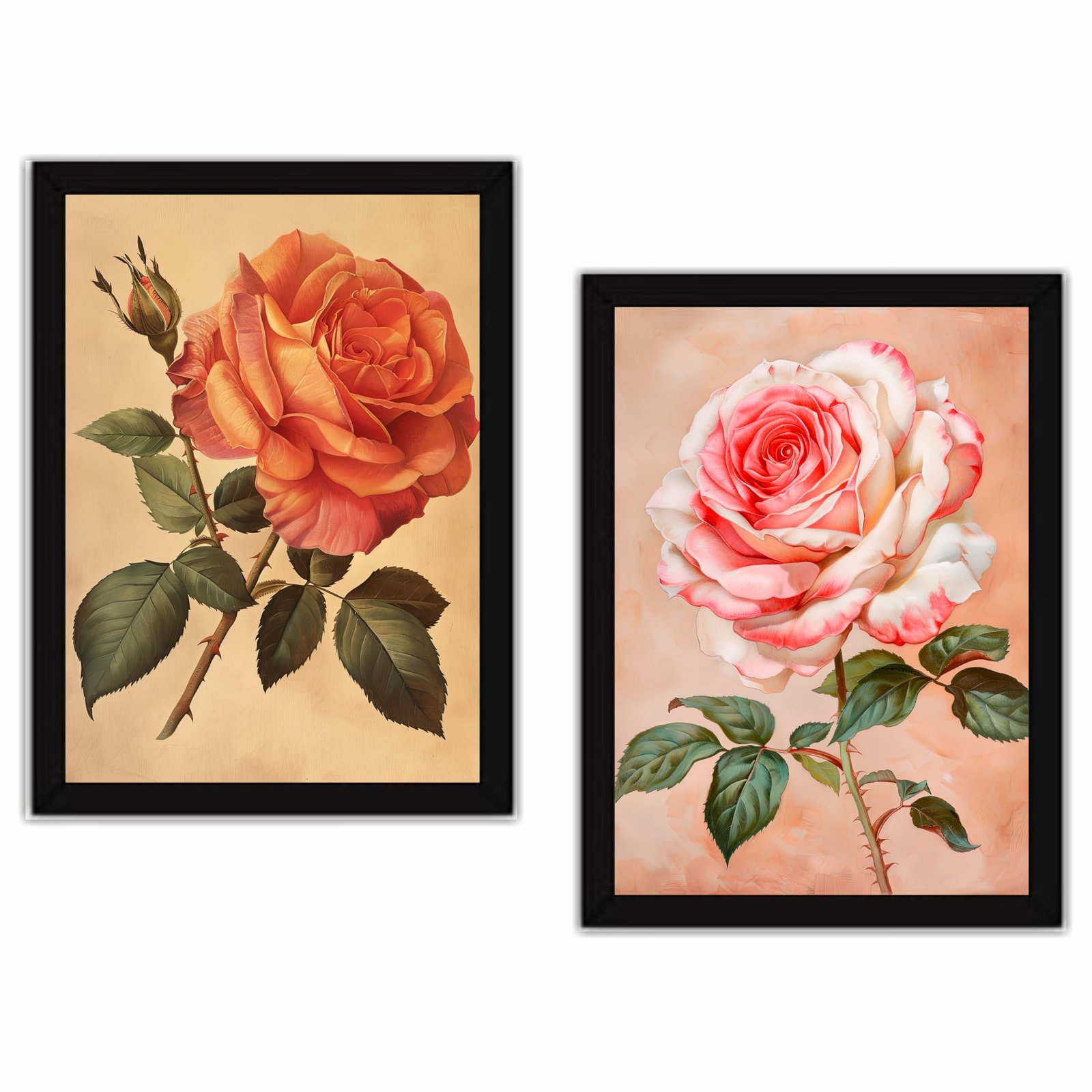 Flowers paintings Wooden Wall Frames With PVC Decorative item for Living room Bedroom Office Decor Modern Artwork Painting Wall Mount Hanging Set of 2 (9"X12" Inch) (Design 2)