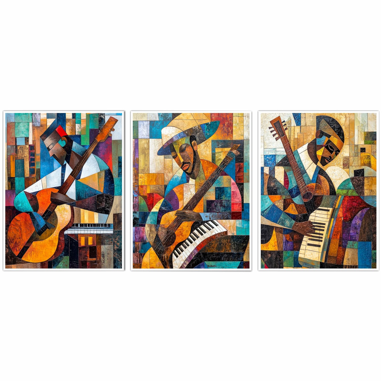 Cubist Abstract Wall Art Set of 3 | 9"x12" Self-Adhesive Vinyl Prints on 5mm Sunboard | Easy Peel & Stick Home Decor for Living Room, Bedroom, Office (Design- 2)