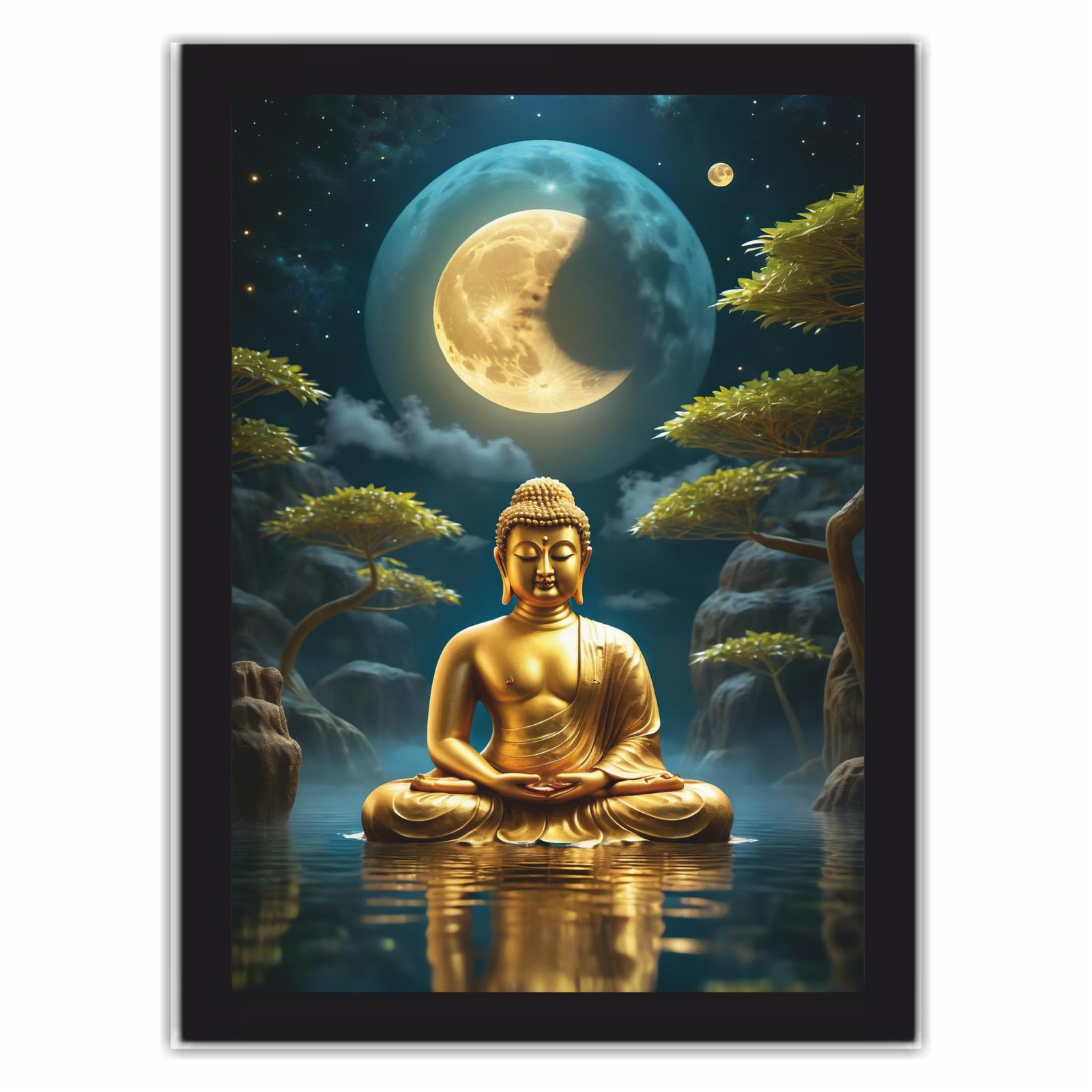 Lord Buddha paintings Wooden Wall Frames With PVC Plastic Decorative item for Living room Bedroom Office Decor Modern Hanging Decoration Set of 1 (9"X12" Inch) (Design 5)