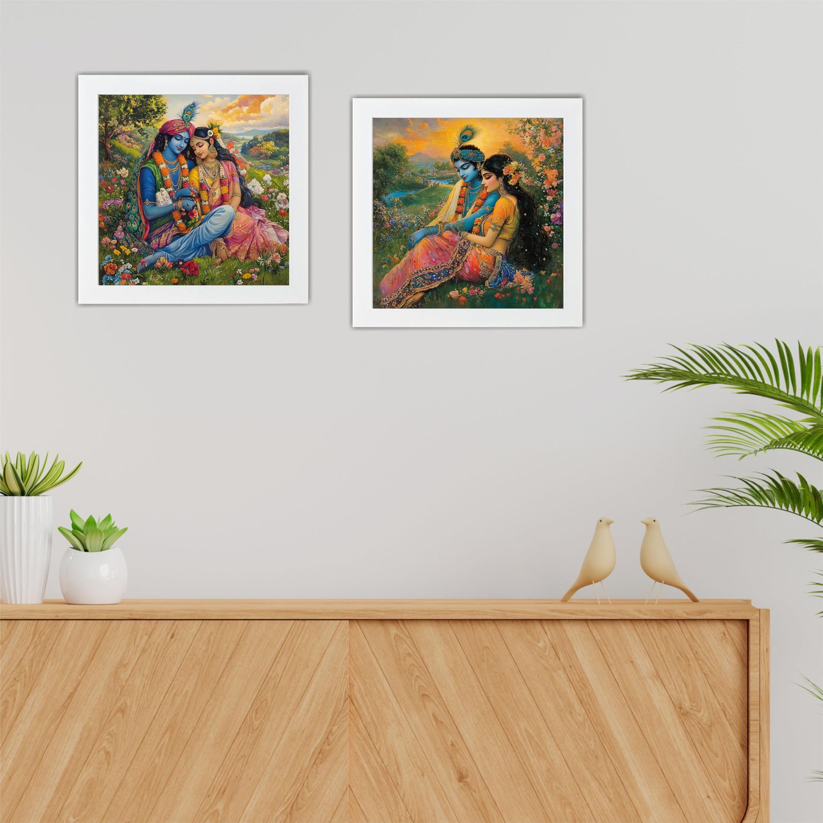 Krishna Ji paintings Wooden Wall Frames With PVC Decorative item for Living room Bedroom Office Decor Modern Artwork Painting Wall Mount Hanging Set of 2 (9"X9" Inch) (Design 4)