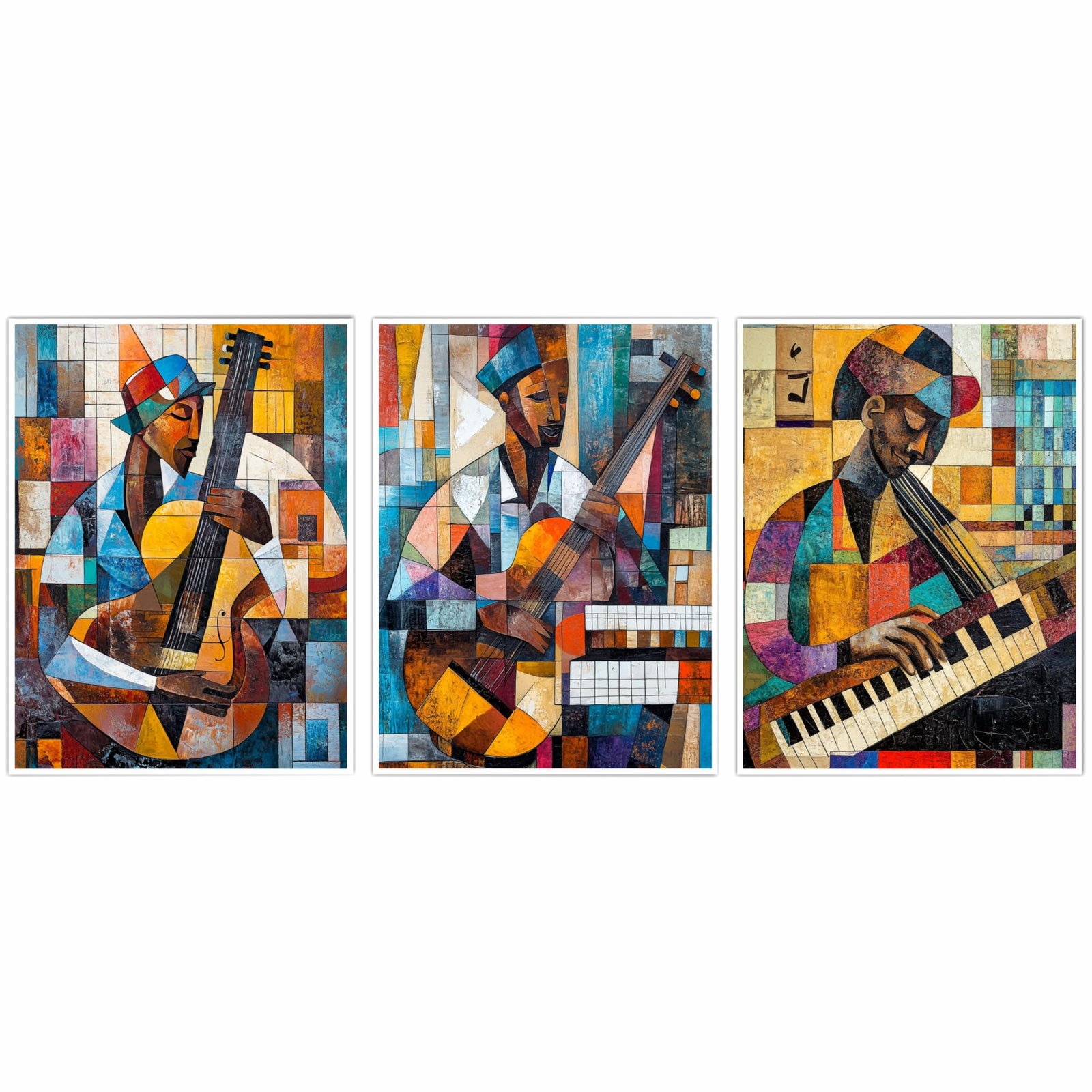 Cubist Abstract Wall Art Set of 3 | 9"x12" Self-Adhesive Vinyl Prints on 5mm Sunboard | Easy Peel & Stick Home Decor for Living Room, Bedroom, Office (Design- 4)