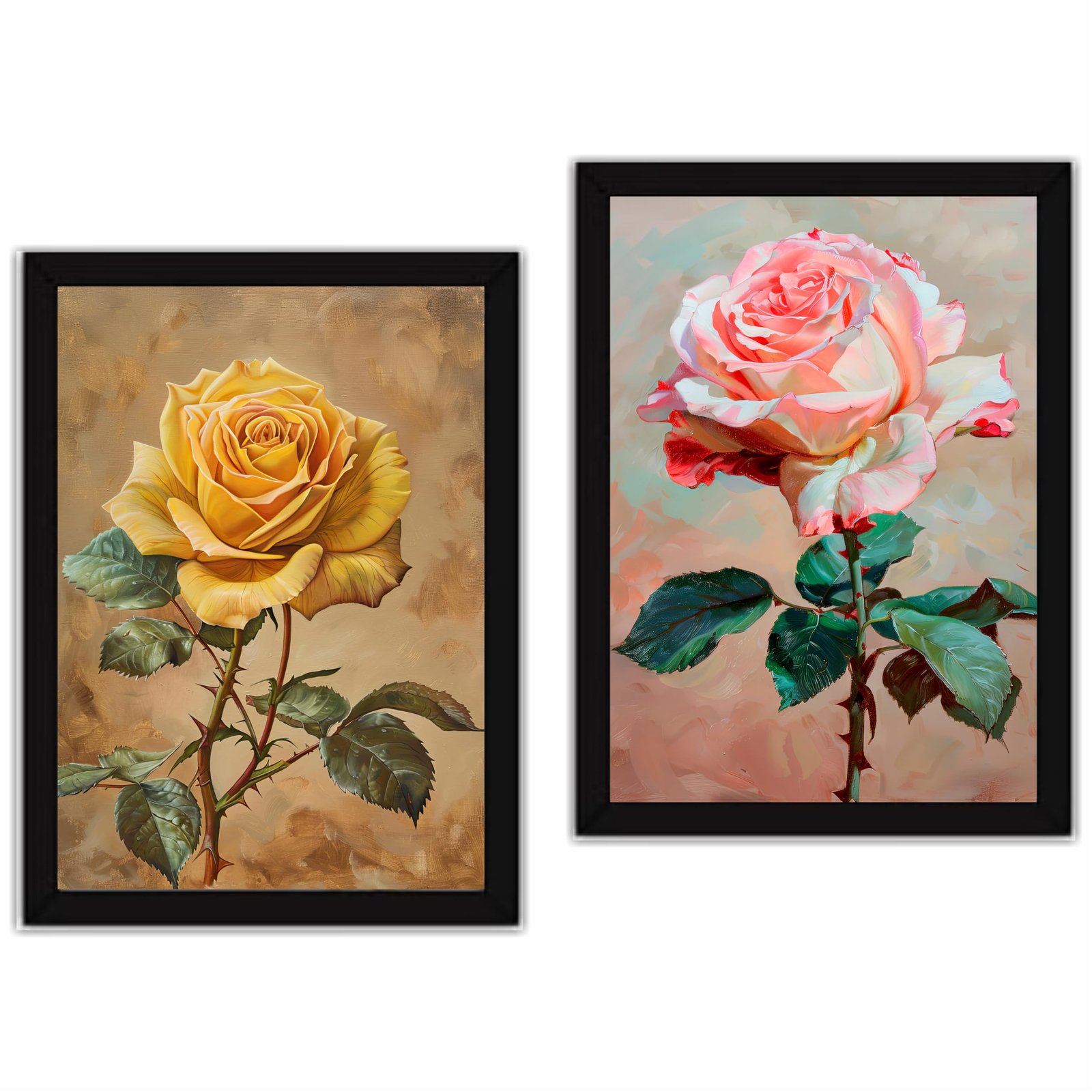 Flowers paintings Wooden Wall Frames With PVC Decorative item for Living room Bedroom Office Decor Modern Artwork Painting Wall Mount Hanging Set of 2 (9"X12" Inch) (Design 4)