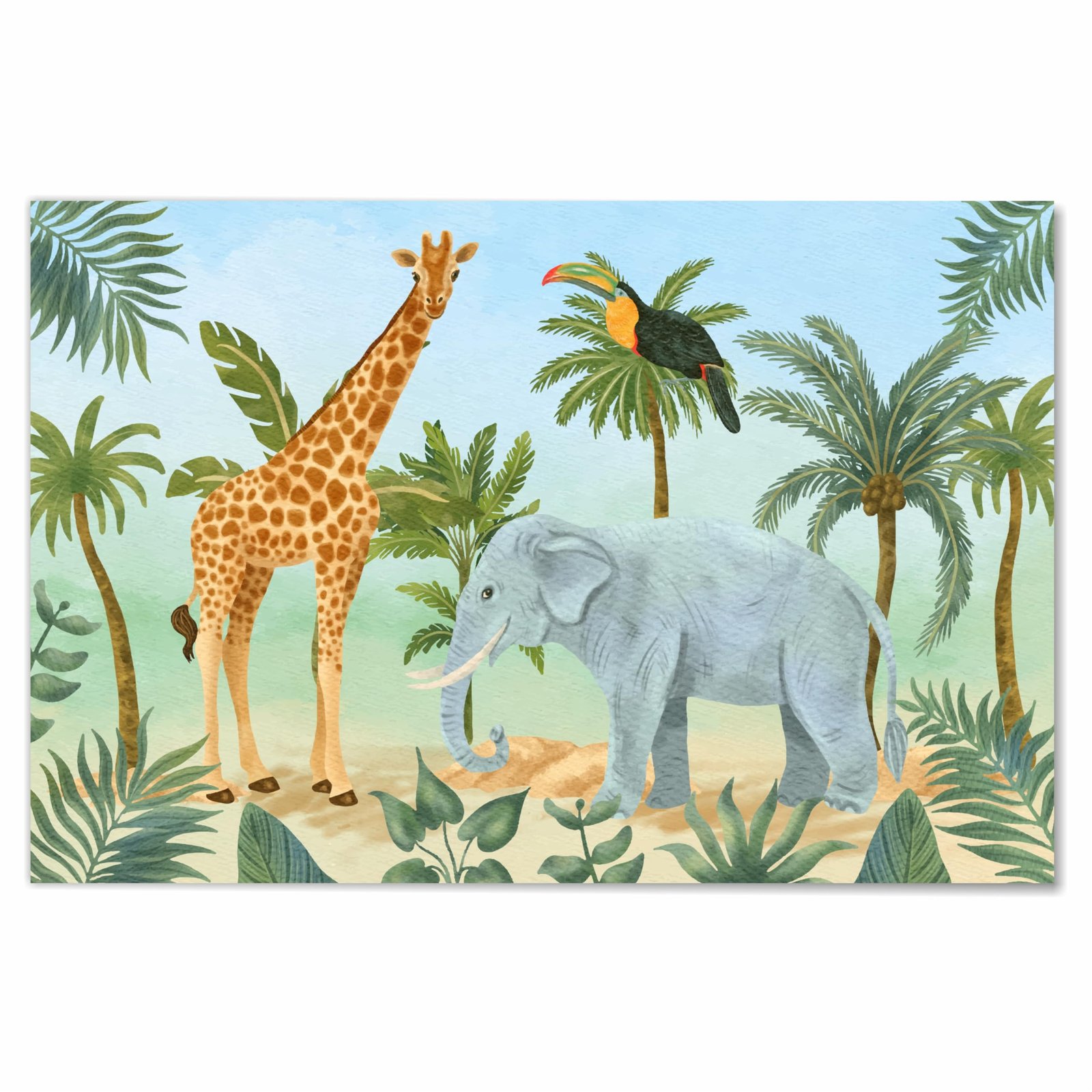 Jungle Safari Animals Wall Poster for Kids Room | Large 3 Ftx23.5 Inch Vinyl Mural | Elephant Giraffe Forest Theme Nursery Wall Decoration(Design-03)