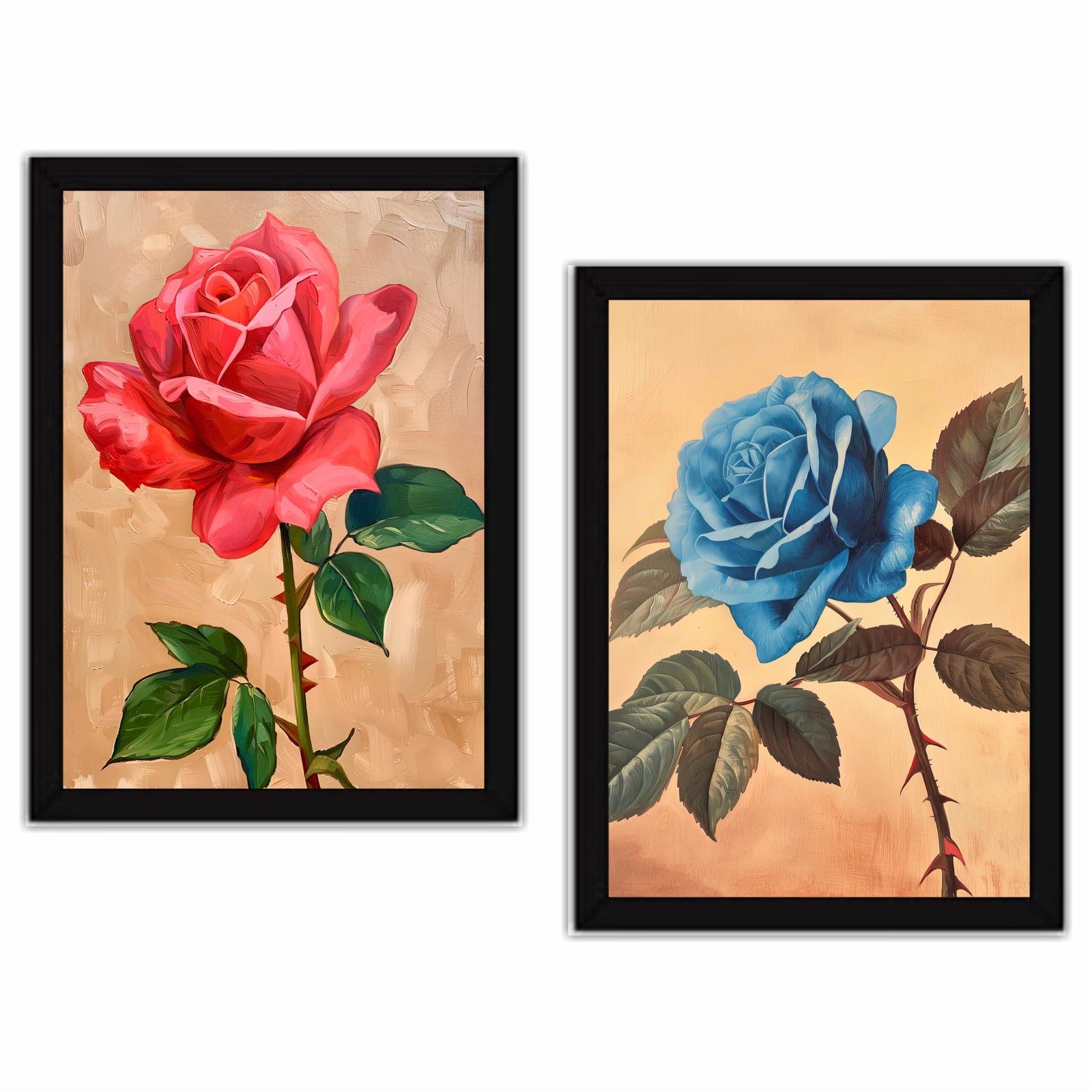 Flowers paintings Wooden Wall Frames With PVC Decorative item for Living room Bedroom Office Decor Modern Artwork Painting Wall Mount Hanging Set of 2 (9"X12" Inch) (Design 3)
