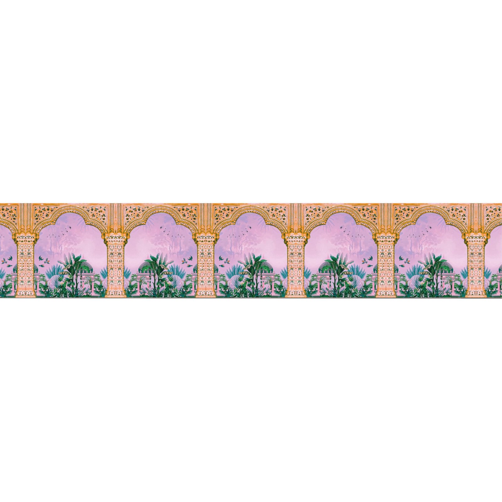 Traditional Mughal Peacock Theme Wall Border Peel & Sticker 10 feet x 6 inch l for Home, Office, Kitchen Decor Self Adhesive Vinyl Matte Finish with Laminated Decal roll (Desgin - 3)