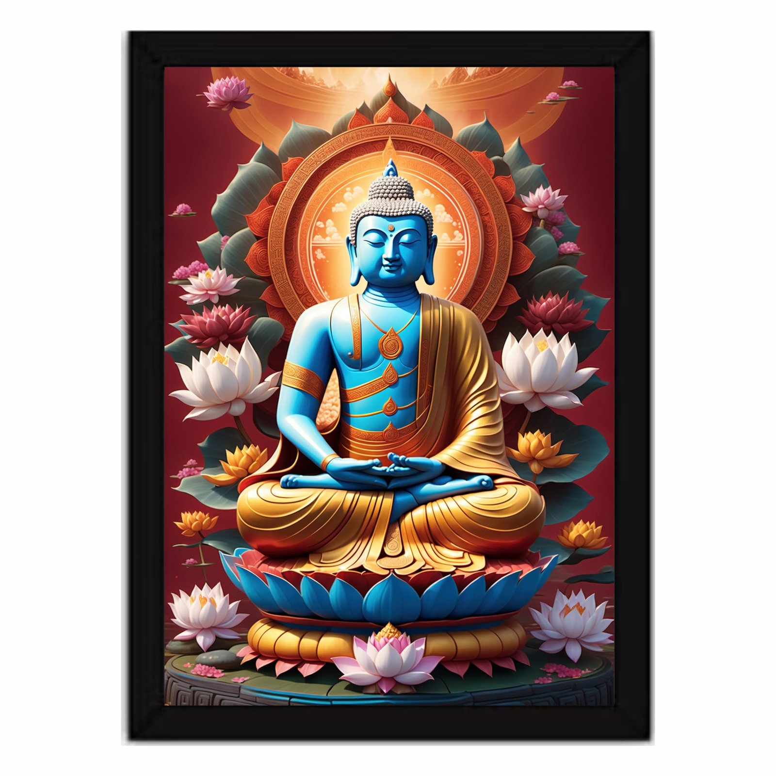 Lord Buddha paintings Wooden Wall Frames With PVC Plastic Decorative item for Living room Bedroom Office Decor Modern Hanging Decoration Set of 1 (9"X12" Inch) (Design 2)