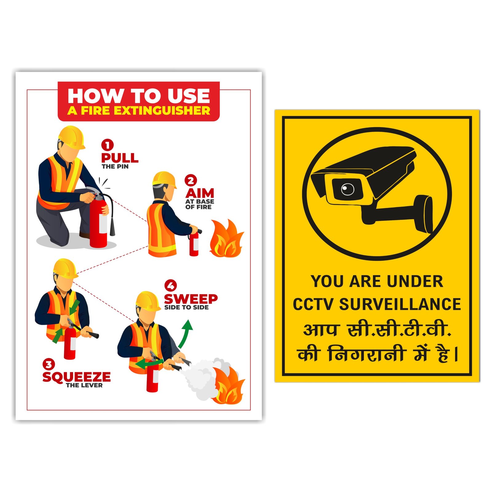 Combo Set 2pc Fire Extinguiser Sticker & 4pcs CCTV Survillance Sticker