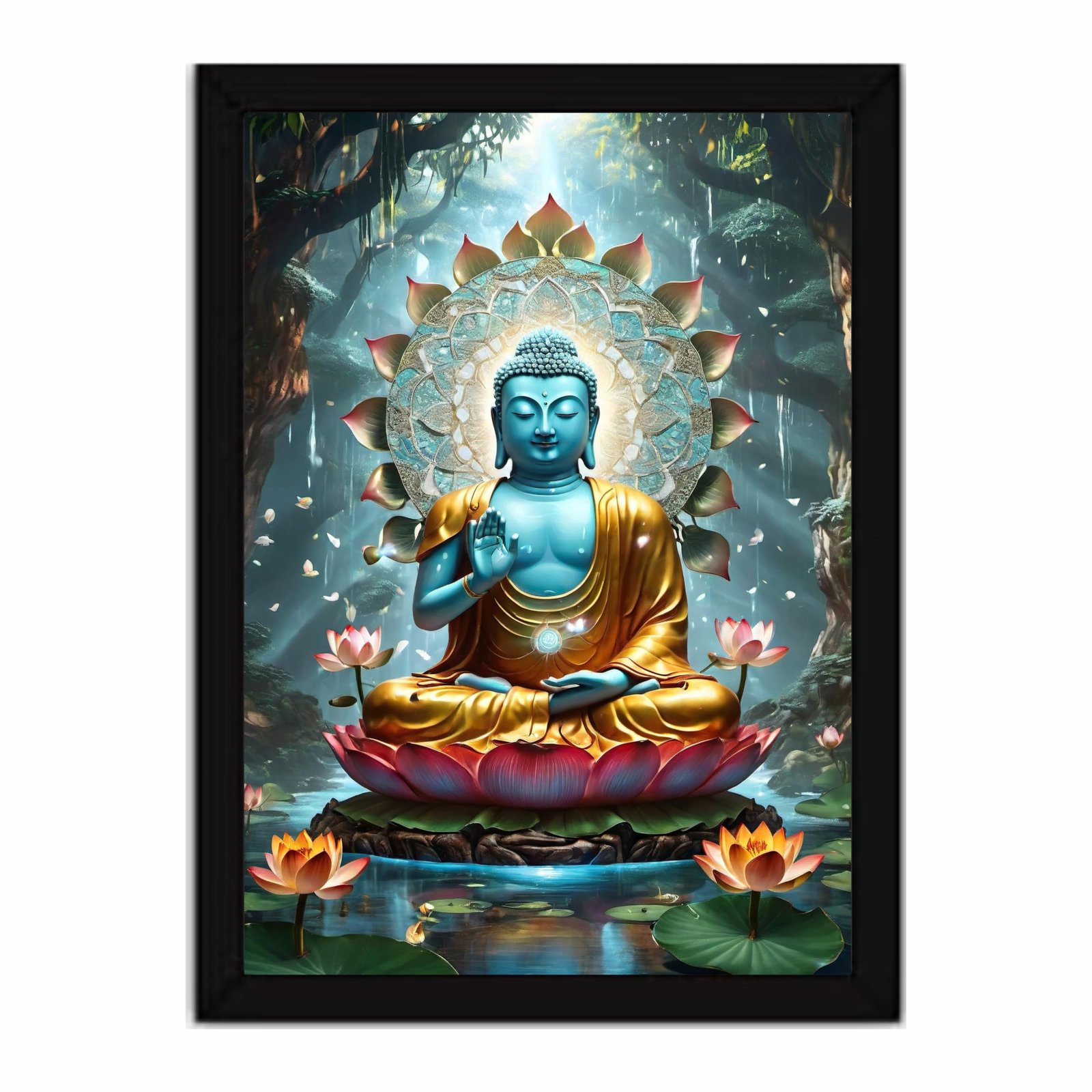 Lord Buddha paintings Wooden Wall Frames With PVC Plastic Decorative item for Living room Bedroom Office Decor Modern Hanging Decoration Set of 1 (9"X12" Inch) (Design 4)