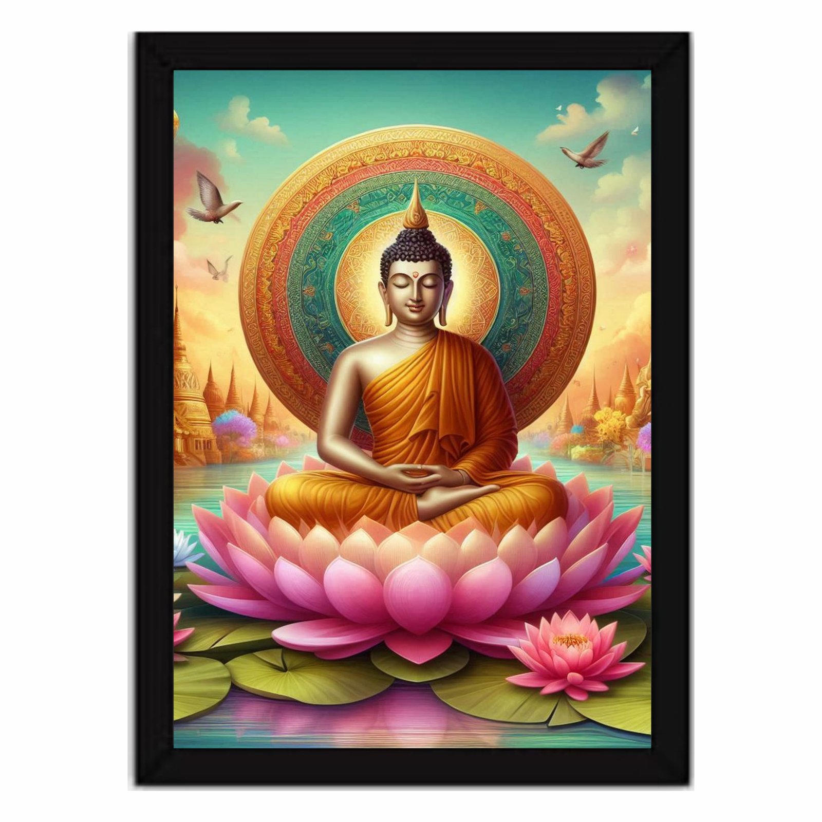 Lord Buddha paintings Wooden Wall Frames With PVC Plastic Decorative item for Living room Bedroom Office Decor Modern Hanging Decoration Set of 1 (9"X12" Inch) (Design 1)