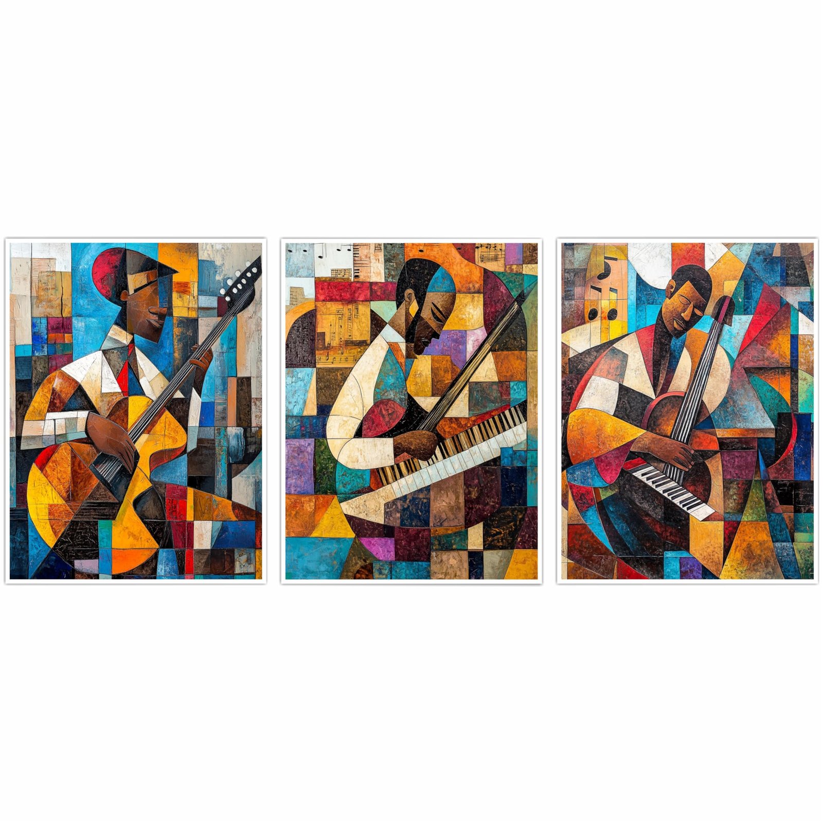 Cubist Abstract Wall Art Set of 3 | 9"x12" Self-Adhesive Vinyl Prints on 5mm Sunboard | Easy Peel & Stick Home Decor for Living Room, Bedroom, Office (Design- 5)