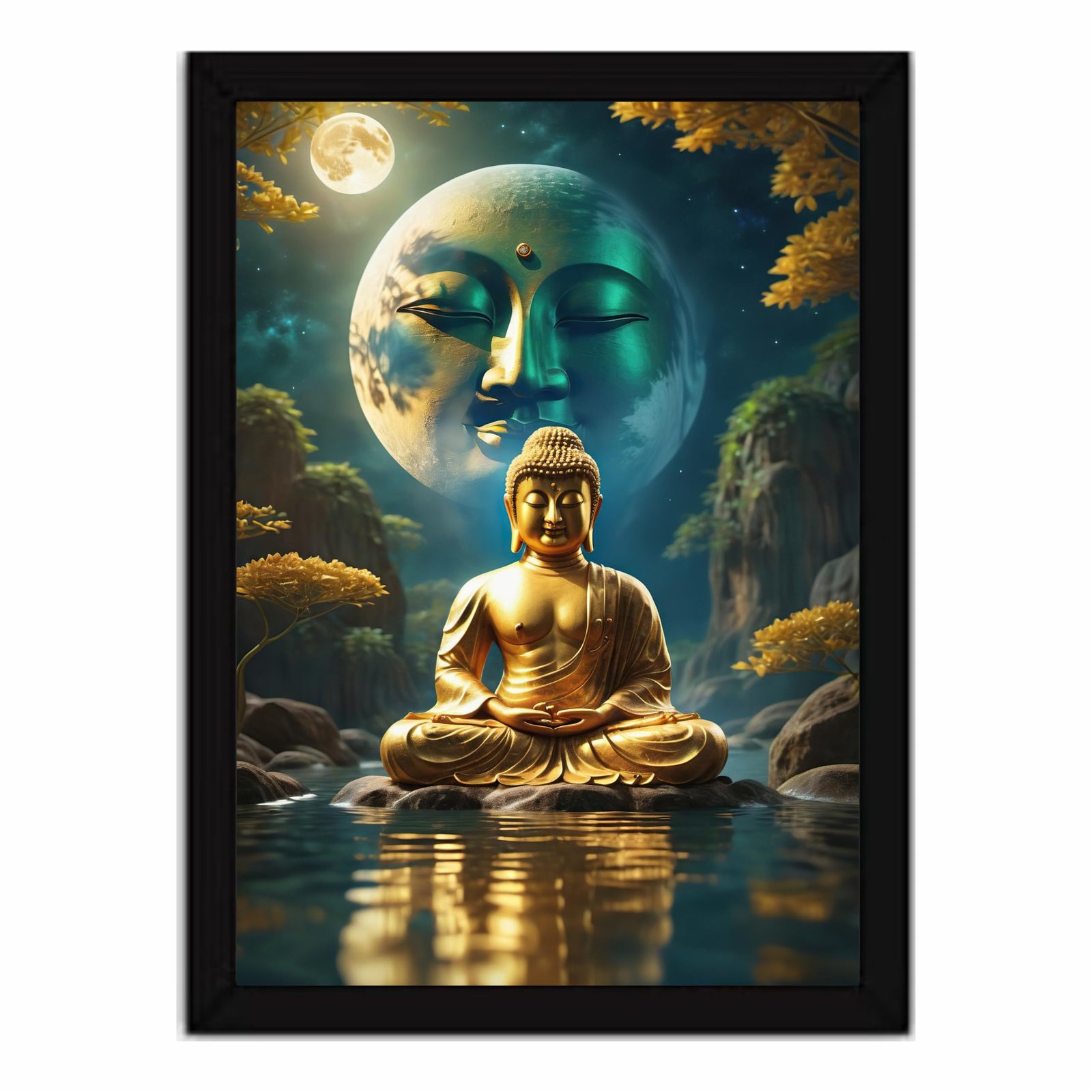 Lord Buddha paintings Wooden Wall Frames With PVC Plastic Decorative item for Living room Bedroom Office Decor Modern Hanging Decoration Set of 1 (9"X12" Inch) (Design 3)