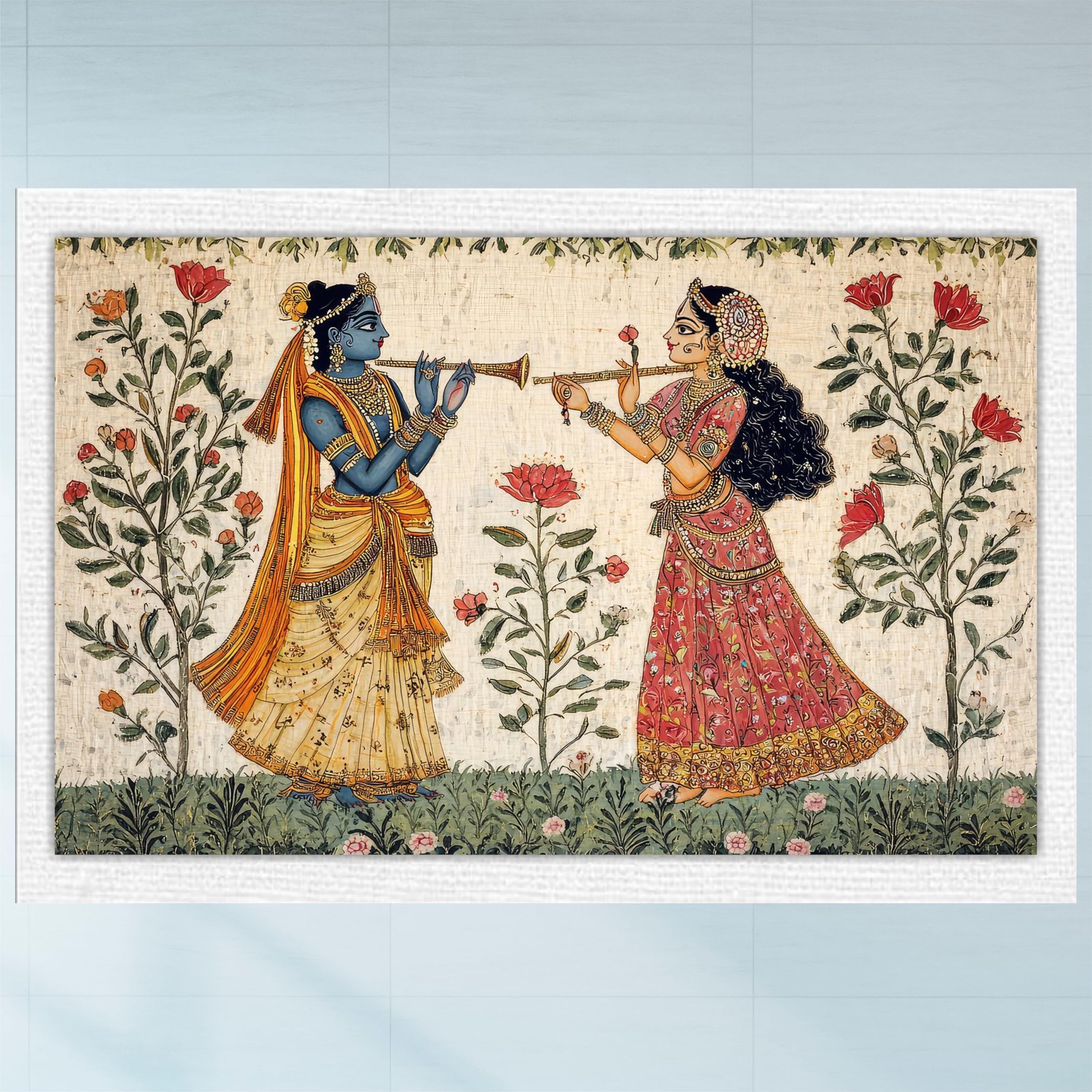 Unframed Canvas Art Pichwai Radhe Krishna Painting - Pichwai Art Wall Painting for Living Room, Bedroom, Office, Hotels, Drawing Room (Size- 36x24 Inch) Multicolor Set of 1 (Design-2)