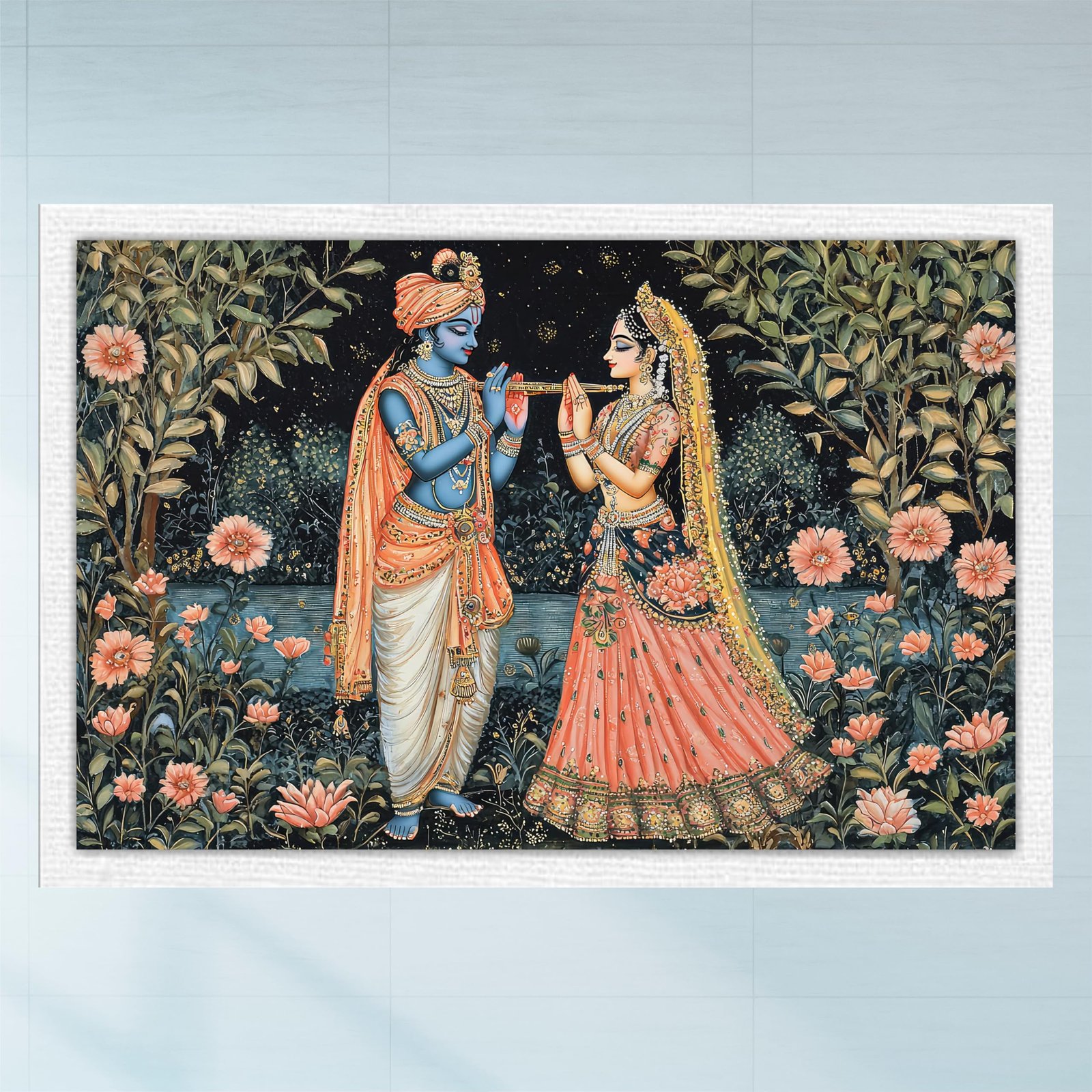 Unframed Canvas Art Pichwai Radhe Krishna Painting - Pichwai Art Wall Painting for Living Room, Bedroom, Office, Hotels, Drawing Room (Size- 36x24 Inch) Multicolor Set of 1 (Design-1)