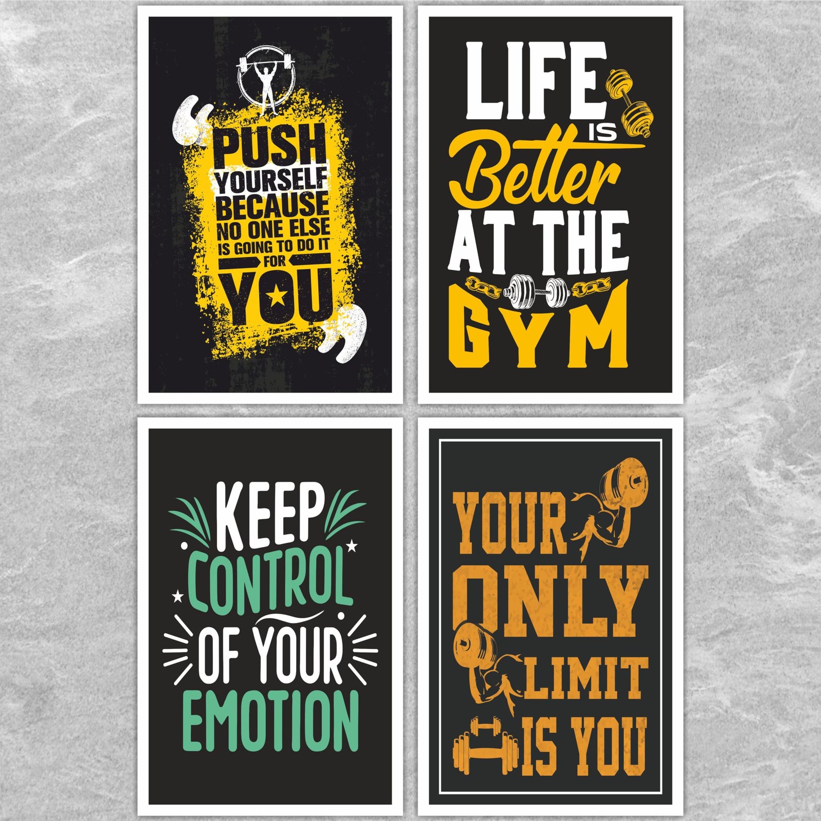 Motivational Gym Quotes unframed Wall Poster - Inspirational Wall Art For Living room Bedroom Office Wall Decoration Set of 4 (12"X18" Inch) (Design 2)