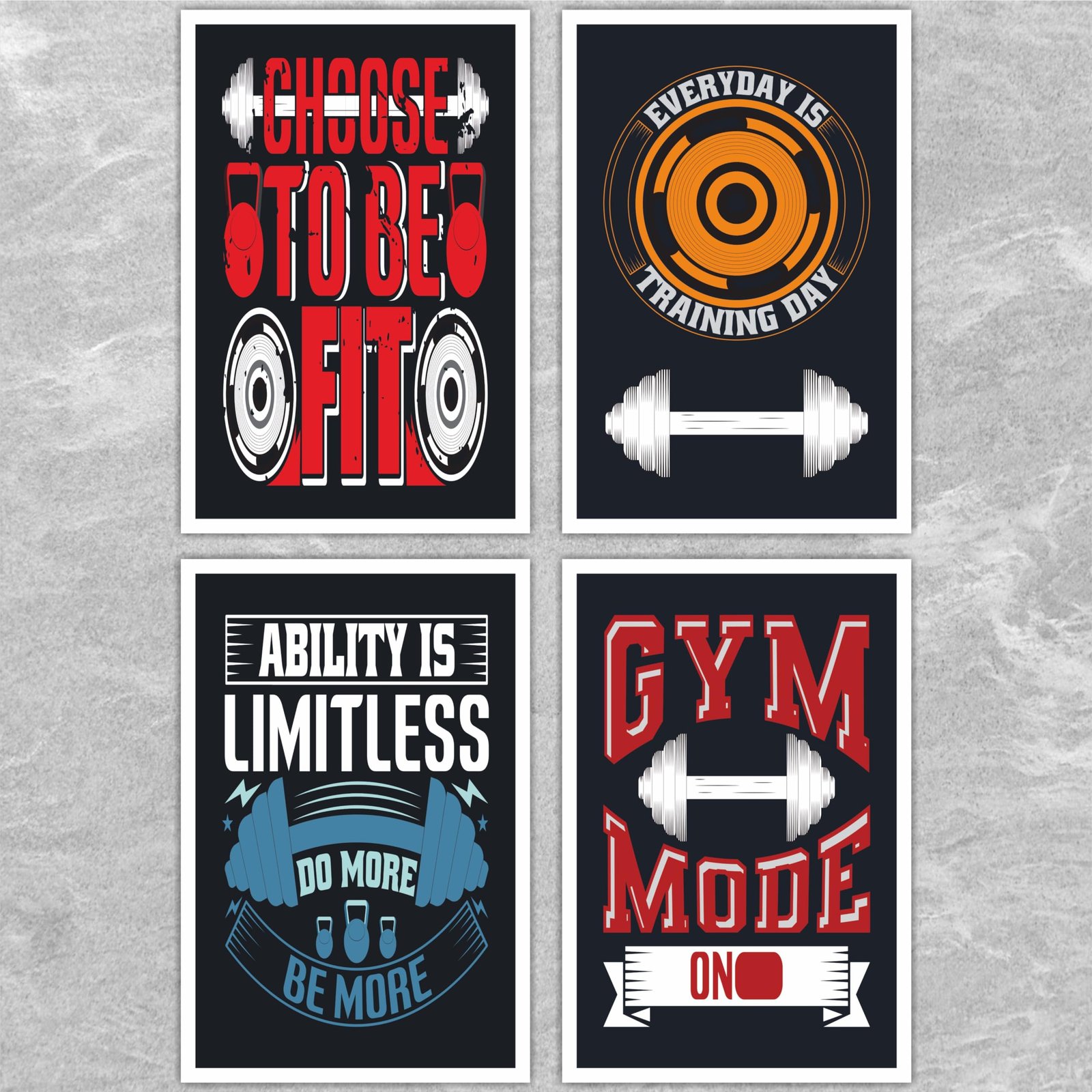 Motivational Gym Quotes unframed Wall Poster - Inspirational Wall Art For Living room Bedroom Office Wall Decoration Set of 4 (12"X18" Inch) (Design 3)