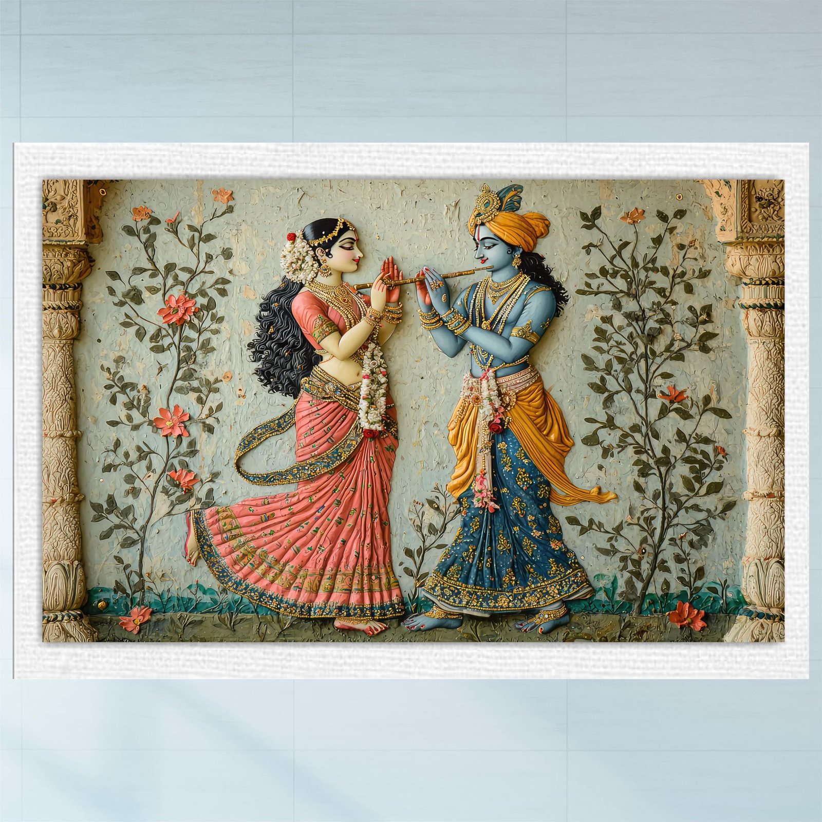 Unframed Canvas Art Pichwai Radhe Krishna Painting - Pichwai Art Wall Painting for Living Room, Bedroom, Office, Hotels, Drawing Room (Size- 36x24 Inch) Multicolor Set of 1 (Design-3)