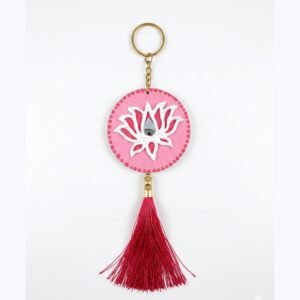 3-Inch Mini Lotus Lippan Art Hanging – Handcrafted Pink Floral Clay & Mirror Work – Traditional Indian Decor Charm for Home Temple, Car, Office & Festive Gifting