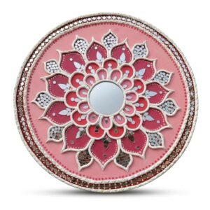 ATTRACTSO - 12-Inch Pink Lotus Lippan Art Wall Decor – Handcrafted Traditional Clay & Mirror Work Mandala – Round Floral Wall Hanging for Bedroom, Living Room, and Meditation Spaces