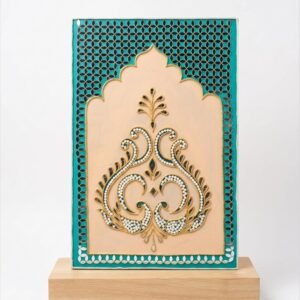 ATTRACTSO || Handmade Lippan Art Jharokha Wall Decor| 12 x18 Inch | MDF with Mirror and Clay, Teal and Beige,
