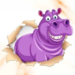 ATTRACTSO - Cartoon Cute Hippo Wall Sticker | 23 x 19 Inch Self Adhesive Transparent Vinyl | Waterproof Peel and Stick for Kids Room Bedroom Nursery Play Area(Design- 08)