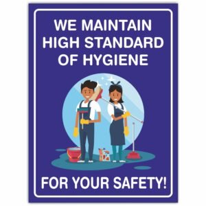 ATTRACTSO- We Maintain High Standard of hygiene Self Adhesive Vinyl Matt Finish Signage Sticker Use Industrial Use | Office | Business (Pack of 1) Size - 9"x12" Inch- Blue