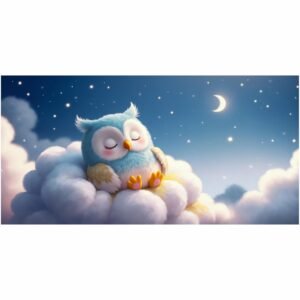 ATTRACTSO-Cute Sleeping Owl Cloud Wall Poster for Kids Room | 6 feet x 35.5 Inch Vinyl Poster | Nursery Bedroom D?cor | Night Sky Moon Stars Theme Removable PVC Poster(Design-06)