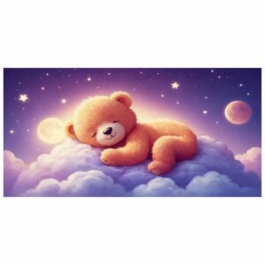 ATTRACTSO-Sleeping Teddy Bear Kids Poster | 6 feet x 35.5 Inch Vinyl Poster | for Nursery Bedroom Playroom | Cloud Night Sky Theme Waterproof Peel and Stick (Design-07)