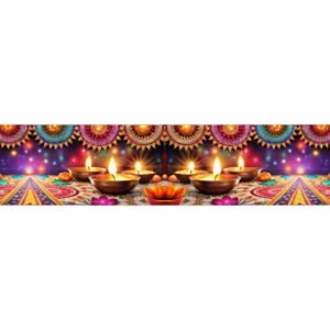 ATTRACTSO - Diwali Diya Wall Border Peel & Stick 10 Feet x 6 Inch | Waterproof Vinyl Sticker Roll for Diwali Decoration, Tiles, Kitchen, Door Entrance, Floor Decoration(Design-2)