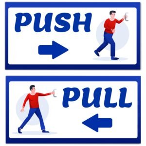 ATTRACTSO - Push & Pull Adhesive Vinyl Signage Sticker For Office l Home l Clinic l Hotels (Size -8x4 Inch, Color- Blue) Pack of 2
