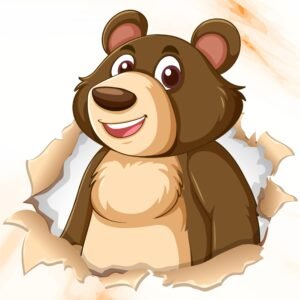 ATTRACTSO - Cartoon Bear Wall Sticker | 23 x 22 Inch Self Adhesive Transparent Vinyl | Waterproof Peel and Stick for Kids Room Bedroom Nursery Play Area(Design- 02)