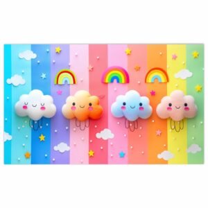 ATTRACTSO-Cute Rainbow Cloud Wall Poster for Kids Room| 6 feet x 35.5 Inch Vinyl Poster | Nursery Decor Peel and Stick Colorful Wall Decoration for Baby Room Playroom Bedroom(Design-01)