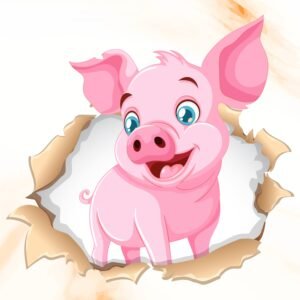 ATTRACTSO - Cartoon Cute Piglet Wall Sticker | 23 x 21 Inch Self Adhesive Transparent Vinyl | Waterproof Peel and Stick for Kids Room Bedroom Nursery Play Area(Design- 06)