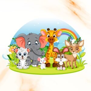 Cartoon Jungle Safari Wall Sticker | 36 x 24 Inch Transparent Vinyl | Waterproof Peel and Stick for Kids Room Bedroom Nursery Play Area