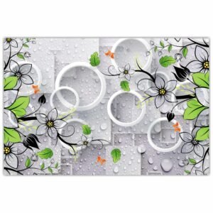ATTRACTSO -3D Floral Circle Wall Poster with Dew Drops ?Peel & Stick 36 x 23.5 inch | Nature Inspired Modern Wall D?cor for Living Room & Bedroom | Waterproof PVC Print(Design-3)