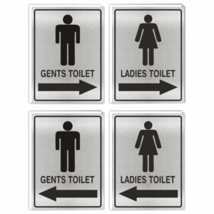 ATTRACTSO - Gents & Ladies Toilet with Arrow Vinyl With 5mm Sunboard Signage Board Stickers | Glass Door, Wooden Door | Ladies and Gents Signage for Offices (Size- 6x8 Inch) (Pack of 10)