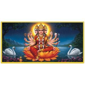 ATTRACTSO -Goddess Lalita Tripura Sundari Poster Ten-Armed Devi on Lotus Peel & Stick 48 x 24 inch Throne with Swans Hindu Shakti Wall Art(Design-3)