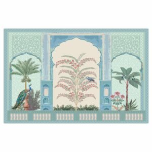 ATTRACTSO-Mughal Garden Courtyard with Peacock Palm Tree |Wall Poster 3feet x 23.5 Inch Vinyl Poster|Traditional Indian Wall Decor(Design 01)
