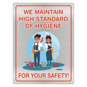 ATTRACTSO- We Maintain High Standard of hygiene Self Adhesive Vinyl Matt Finish Signage Sticker Use Industrial Use | Office | Business (Pack of 1) Size - 9"x12" Inch - Grey