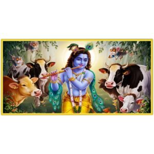 ATTRACTSO -Shree Krishna Playing Flute Poster Govinda with Cows Peel & Stick 48 x 24 inch and Monkeys Large Size Digital Print Hindu Wall Art(Design-2)