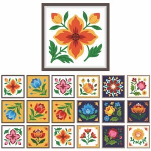 ATTRACTSO - Flower Sticker Peel & Stick 6 x 6 Inch | Waterproof Vinyl Sticker Roll for Diwali Decoration, Tiles, Kitchen, Door Entrance, Floor Decoration(Design-2)